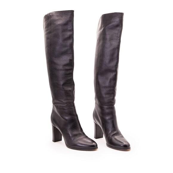 JIMMY CHOO Madalie 80 Black Leather Pull on Knee High Boots EU 40/US 10